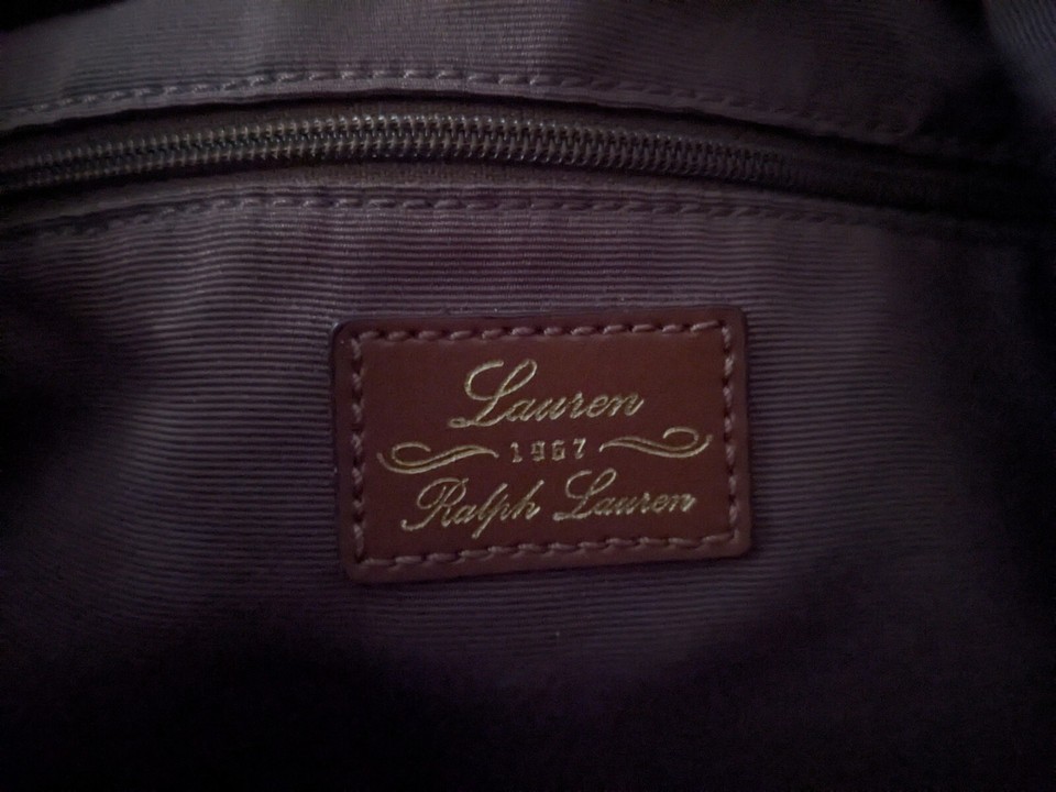 Ralph Lauren Womens Nylon Black w/Brown Leather Accent Zipper Shoulder