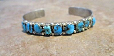CLASSIC Vintage Navajo Sterling Silver NINE KINGMAN TURQUOISE Row