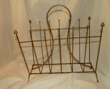 Vintage Wire Magazine LP Record Rack Mid Century Gold Colored Metal Spears