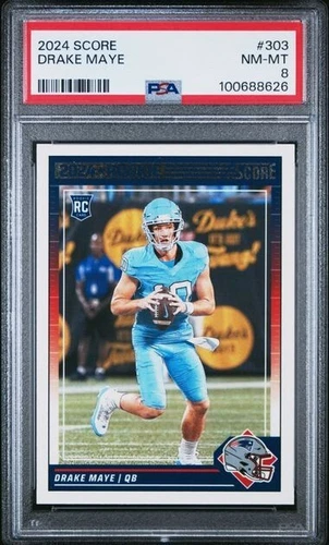 2024 Score DRAKE MAYE Rookie #303 RC PSA 8 NrMt/MT - New England Patriots