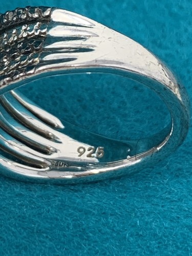 SUN SIGNED STERLING SILVER NATURAL DIAMONDS RING SIZE 925 CLEAR AND BLACK 7.25 - Picture 11 of 17
