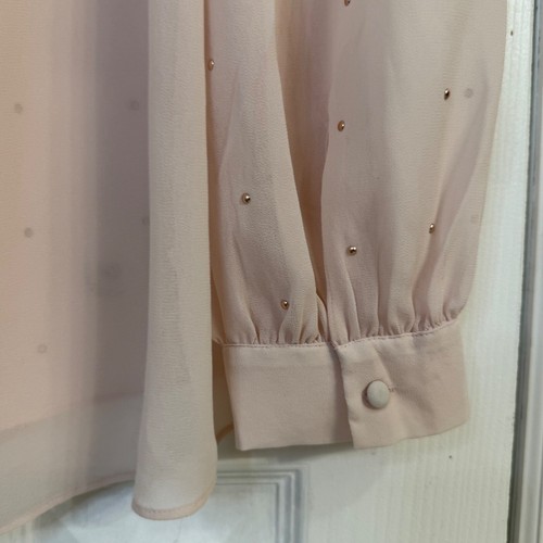 Ann Taylor Sheer Blouse Studded Long Sleeve Pleated Pink Top Size M NWT Dressy - Picture 9 of 9