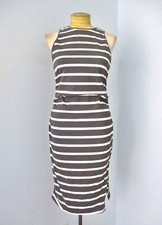NWT Shein EZWear Gray Stripe Stretch Cotton Knit Tank Beach Dress Ruched Slit L