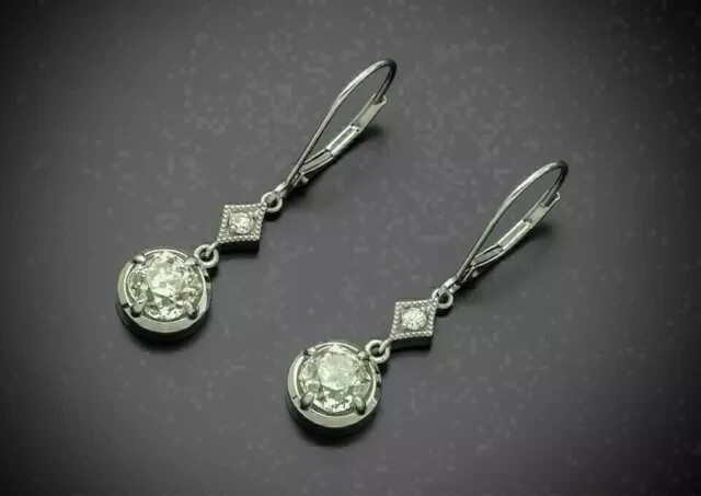 1.40Ct Round Cut Real Moissanite women Drop/Dangle Earring 14K White Gold Plated