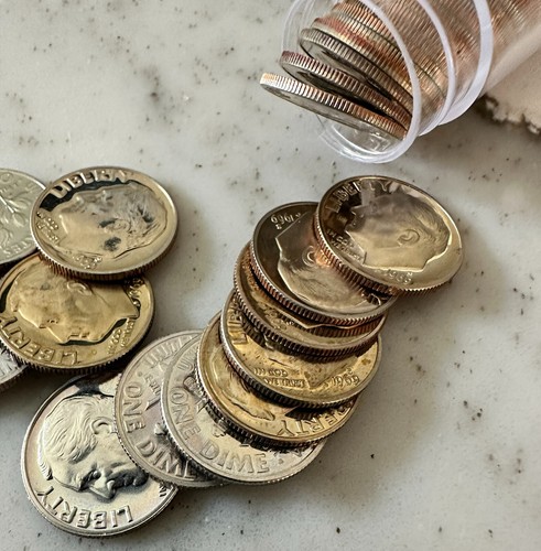 1969 S 10C Roosevelt Dime Proof - Rotolo di 50 monete - Foto 2 di 3