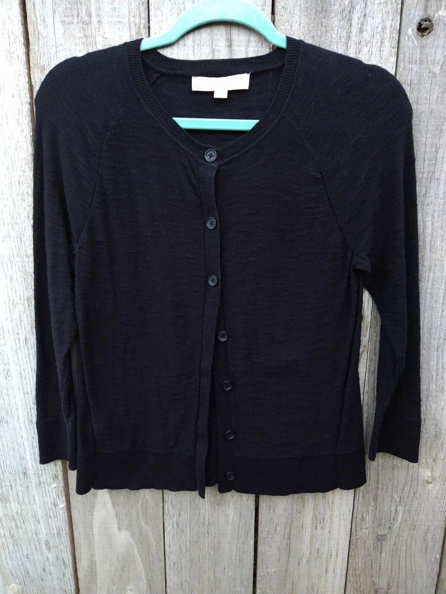 Loft Small Women s Black Cardigan Round Crew Neck Button Lightweight Classic