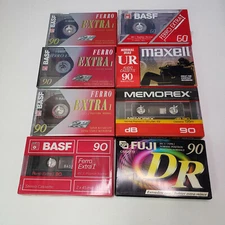 5 BASF + 1 Maxell Fuji Memorex Cassette 90 Minute TYPE I Normal Bias Lot of 8