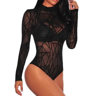 Minetom Damen Body Langarm – Enger Rollkragen-Bodysuit Für Party, Club & Alltag