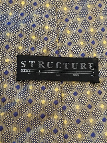 Structure Gold Blue 100% Silk Men’s Neck Tie Made In USA - Picture 8 of 9