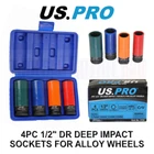 US PRO Tools 4pc 1/2" Dr Deep Impact Sockets For Alloy Wheels 17, 19, 21, 22mm