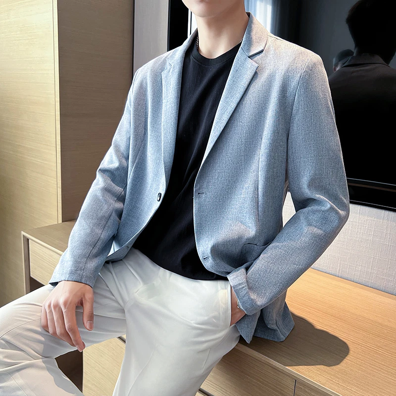 2023 New Men s Fashion Business Casual Korean Trendy Slim Solid
