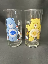 Vintage 1983 Pizza Hut Care Bear Grumpy & Sunshine Bear Glasses Limited Edition