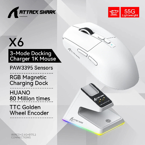 Tri-Mode Bluetooth Mouse with RGB Lighting, Magnetic Charging Base, and Touch Control