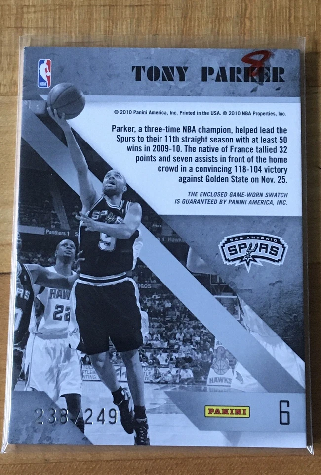 2010-11 Prestige TONY PARKER #6 Playmakers Jersey Swatch /249 Spurs W - Image 2 of 2