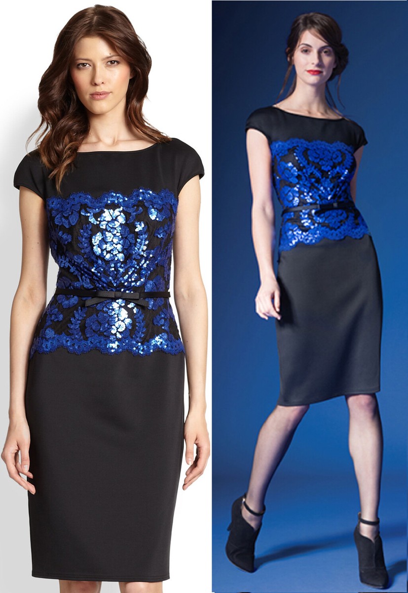 tadashi shoji lace & neoprene dress Tadashi Shoji Neoprene Stretch Scuba Lace Trim Ivory Black Dress XL $348