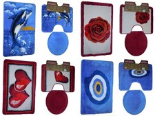 Badgarnitur 3-Teilig Badematte Bad Set 100x60cm Hänge WC Delfin mit Ausschnitt