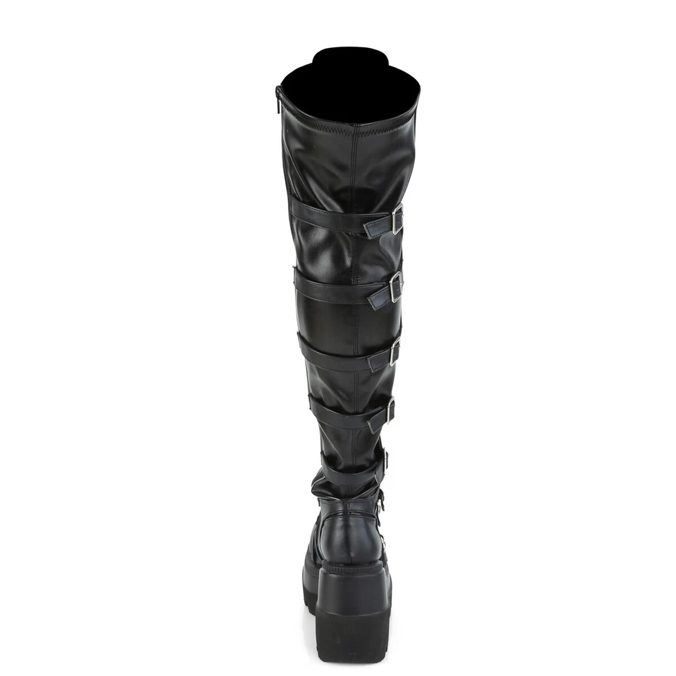 Bota DEMONIA SHAKER-350 para mujer 4" plataforma de cuña con cordones sobre la rodilla cremallera lateral Foto 4 de 4