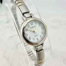 Vintage Carriage Timex Watch Women Round White Dial Two Tone - Has New Battery