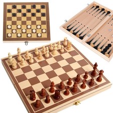 Schachspiel 3in1 Klappbares Schachbrett 29x29cm Holz Backgammon Dame Tavla
