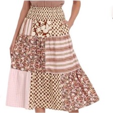 Universal Thread Patchwork Maxi Skirt Boho Smocked Waist Floral Stripes Size 2X