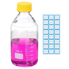 1000ml Glass Round Reagent Media Storage Bottles with Yellow Cap, Clear