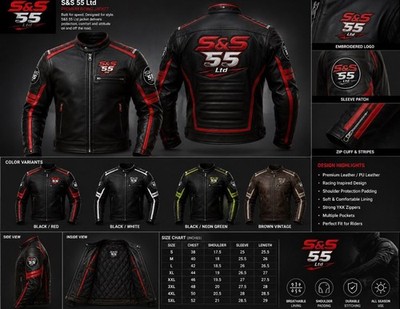 S&S 55 Ltd Men Motorcycle Leather Jacket Cafe Racer Biker Riding Coat