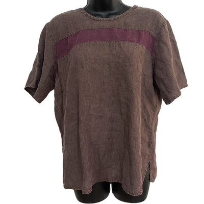 Flax By Jeanne Engelhart Petite (S) 100% Linen Blouse Boxy Casual Stripe Boho