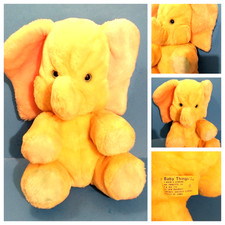 Vtg 1983 12" Plush Elephant Dakin Baby Things Yellow Rattle Stuffed Baby Doll