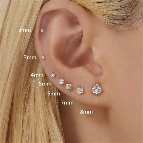 Pair Genuine 925 Sterling Silver Plated Zirconia Stud Earrings Small Round CZ UK