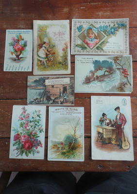 Antique VICTORIAN TRADE CARD Lot of 8, Sewing Machine, Domestic, White