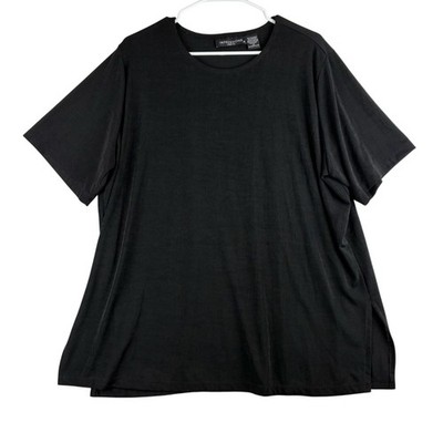 Vintage Impressions Short Sleeve Blouse Women's 1X Black Acetate Feel Flattering