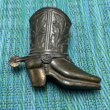 Vtg Mini Cowboy Boot Figurine Cast Metal Spur Shadowbox Toothpick Holder Western