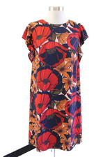Ann Taylor Loft Red Orange Floral Print Ruffle Sleeve Shift Dress Size PS SP