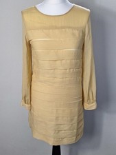 TOPSHOP Pale Yellow Pleated Tiered Mini Dress - Long Sheer Sleeve - UK 8 US 4
