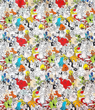 Looney Tunes all characters colorful sewing quilting cotton fabric .83 y x 43"w