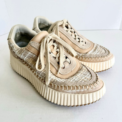 Dolce Vita Dolen Men's Low Top Lace-Up Sneakers Beige/Cream Tweed Platform Sole