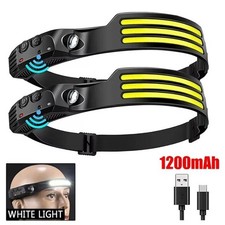 COB LED Headlamp USB Rechargeable Headlight Torch Work Light Bar Head Band Lamp