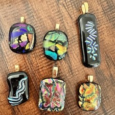 Dichroic Fused Glass Pendants Lot of 6 Pcs Cabochans Handcrafted Design