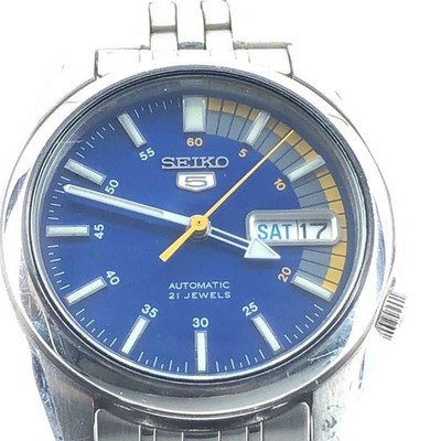 SEIKO 5 7S26-01V0 men Automatic Blue Dial yellow Silver Watch