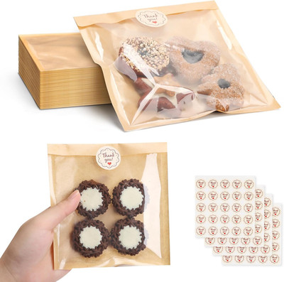100 Pack Cookie Packaging Bags with Seal Stickers,7.1X7.5 Inch Food-Grade Bakery