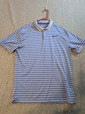 Nike Golf Iconic Stripe Dri-Fit Men's Medium Polo Shirt Gray Blue Standard Fit