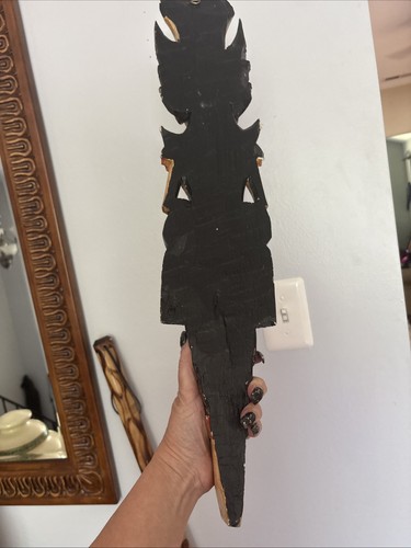 vintage wood carved balinese wall art figure goddess 23 inch x 4 1/2 spiritual - Picture 10 of 11