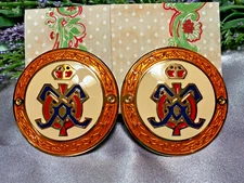 Vintage Collectible Edgar Berebi 80s Enamel Earrings Gold Tone Statement Clip-on