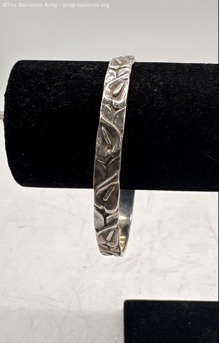 925 Sterling Silver Leaf Patterned Bangle Bracele… - image 1
