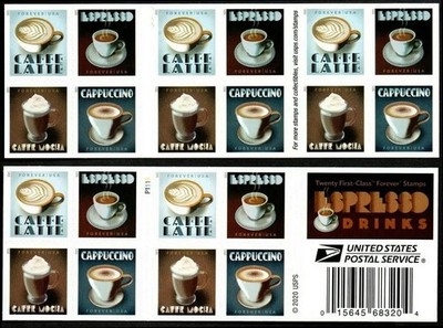 USPS BOOKLET OF 20 FIRST CLASS LETTER STAMPS Espresso Drinks