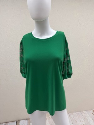 CeCe Blouse Spring Green Garden Party Flutter Sleeve XL