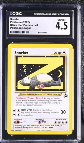 2002 Pokemon Black Star Promos Snorlax Pokemon League #49 CGC 4.5