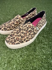 Toms Women's Canvas Slip on Flats-Cheetah Print-Size Size 8