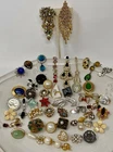 Lot Vtg Costume Jewelry Single Earrings Clip On Craft Repurpose Rhinestone A2