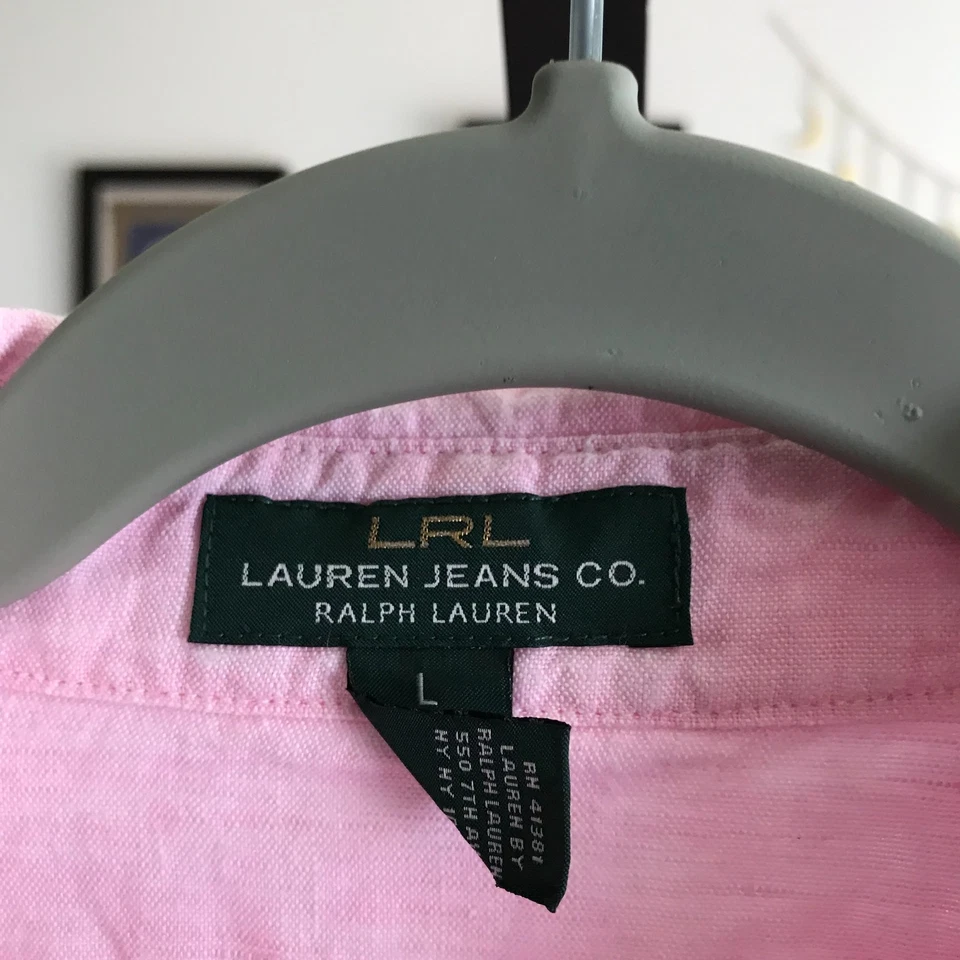 Camisa para mujer LAUREN JEANS CO Ralph Lauren talla L rosa 100 % lino botón delantero Foto 4 de 4